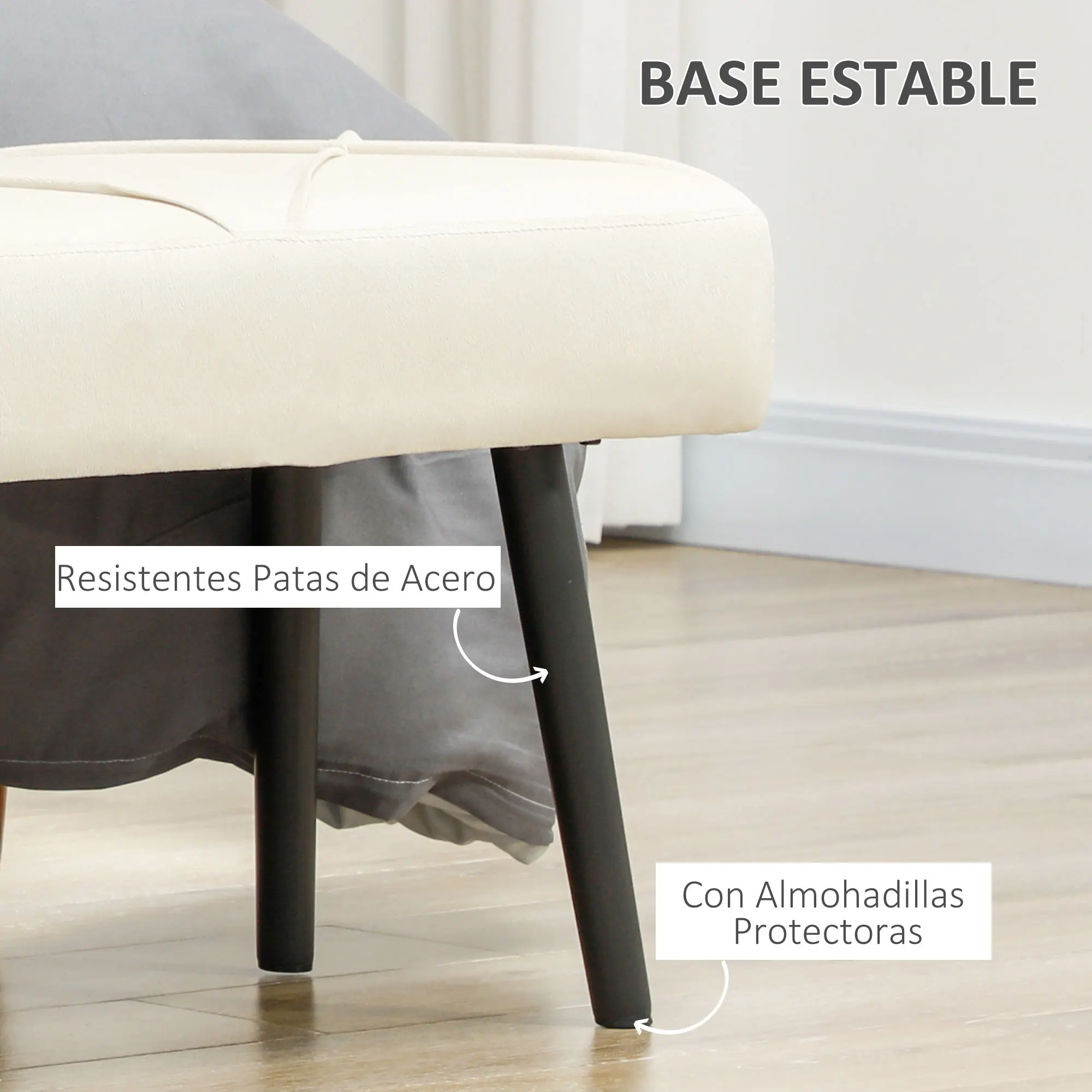HOMCOM Taburete Pie de Cama Multifuncional, Banco Pie de Cama Moderno, Banco Dormitorio con Asiento Acolchado y Patas de Acero, Carga 120 kg, para Entrada, Pasillo, Salón, 100x36x45 cm, Blanco Crema - imagen 5