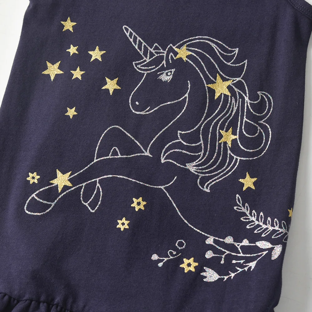 DXTON Vestido princesa de algodón para niñas con unicornio - imagen 4