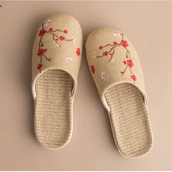 Zapatillas de casa de lino con bordado – Antideslizantes primavera y verano