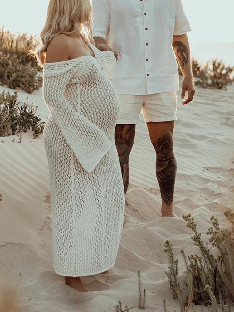Vestido de embarazo de punto bohemio con manga acampanada - imagen 5
