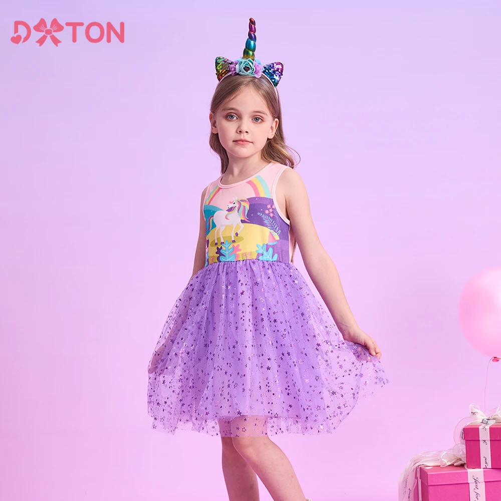 Dxton vestido princesa sin mangas – Estampado arcoíris para niña - imagen 5