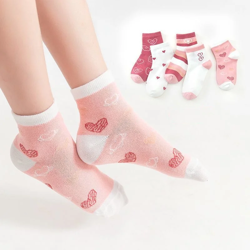 5 par/lote calcetines de algodón suave para niños estampado de fresa de amor calcetines de tubo medio para niñas primavera otoño nuevo