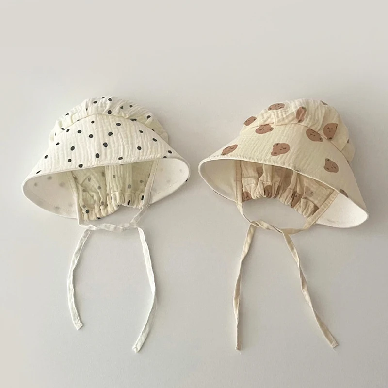 Sombrero de bebé de dibujos animados para niños y niñas, gorros de muselina de oso lindo para recién nacidos, gorro infantil de primavera y verano, accesorios de gorra para niños pequeños coreanos de 0 a 12M