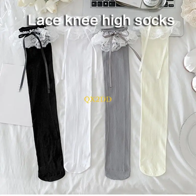 QX2D 1 par calcetines tubo largo niñas calcetines rodilla elástica calcetines cinta cinta - imagen 2