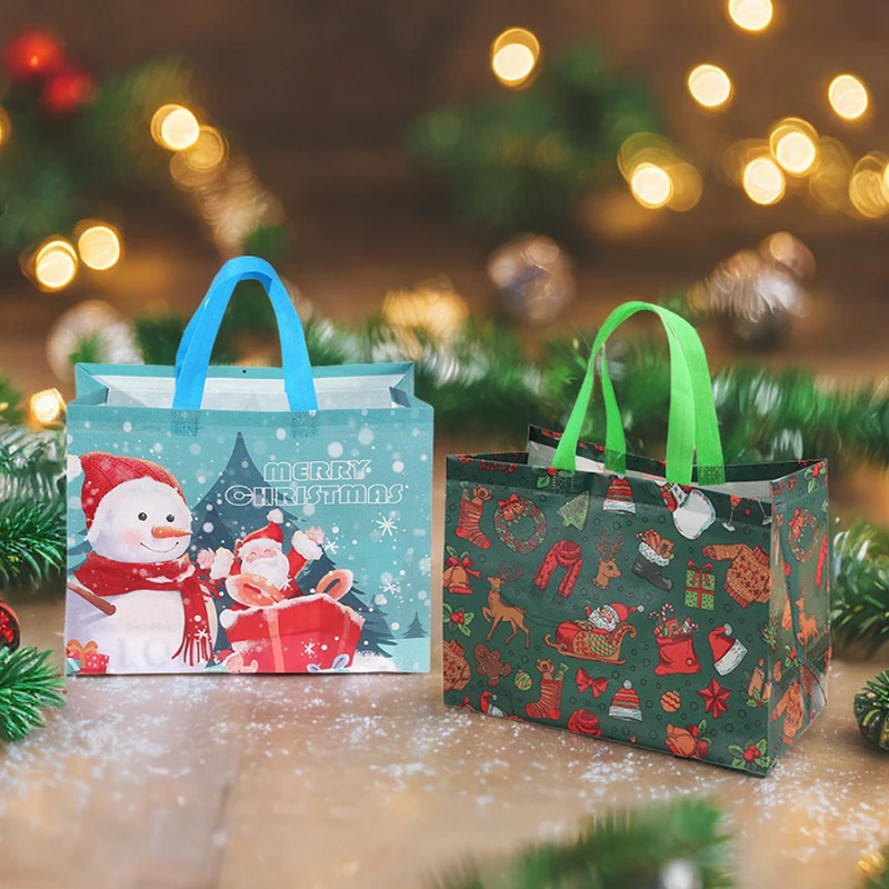 2 unids/set bolsa de regalo de mano de Navidad Red8001-1 Santa Claus muñeco de nieve alce decoración 33x25x17cm bolso de regalo de recuerdo no tejido ZYF - imagen 5