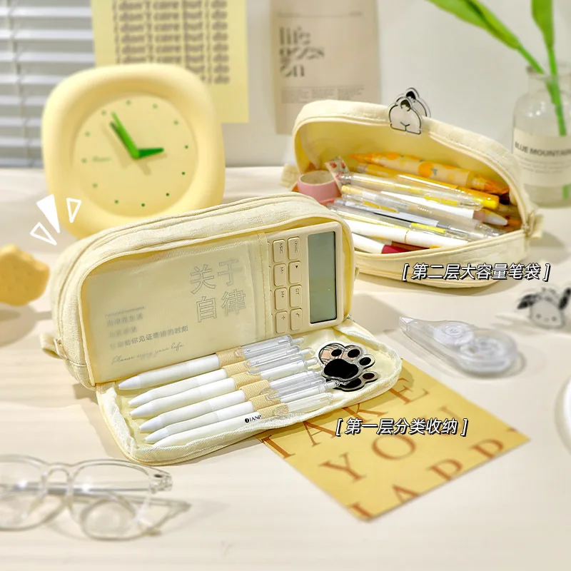 Bolsa de lápices Kawaii de gran capacidad, papelería coreana, diseño de almacenamiento clasificado de doble capa, bolsa de lápices para estudiantes rentable - imagen 5