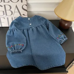 Vestido vaquero bordado floral para niña – MILANCEL