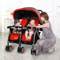 Cochecito gemelos ligero y plegable con cuatro ruedas