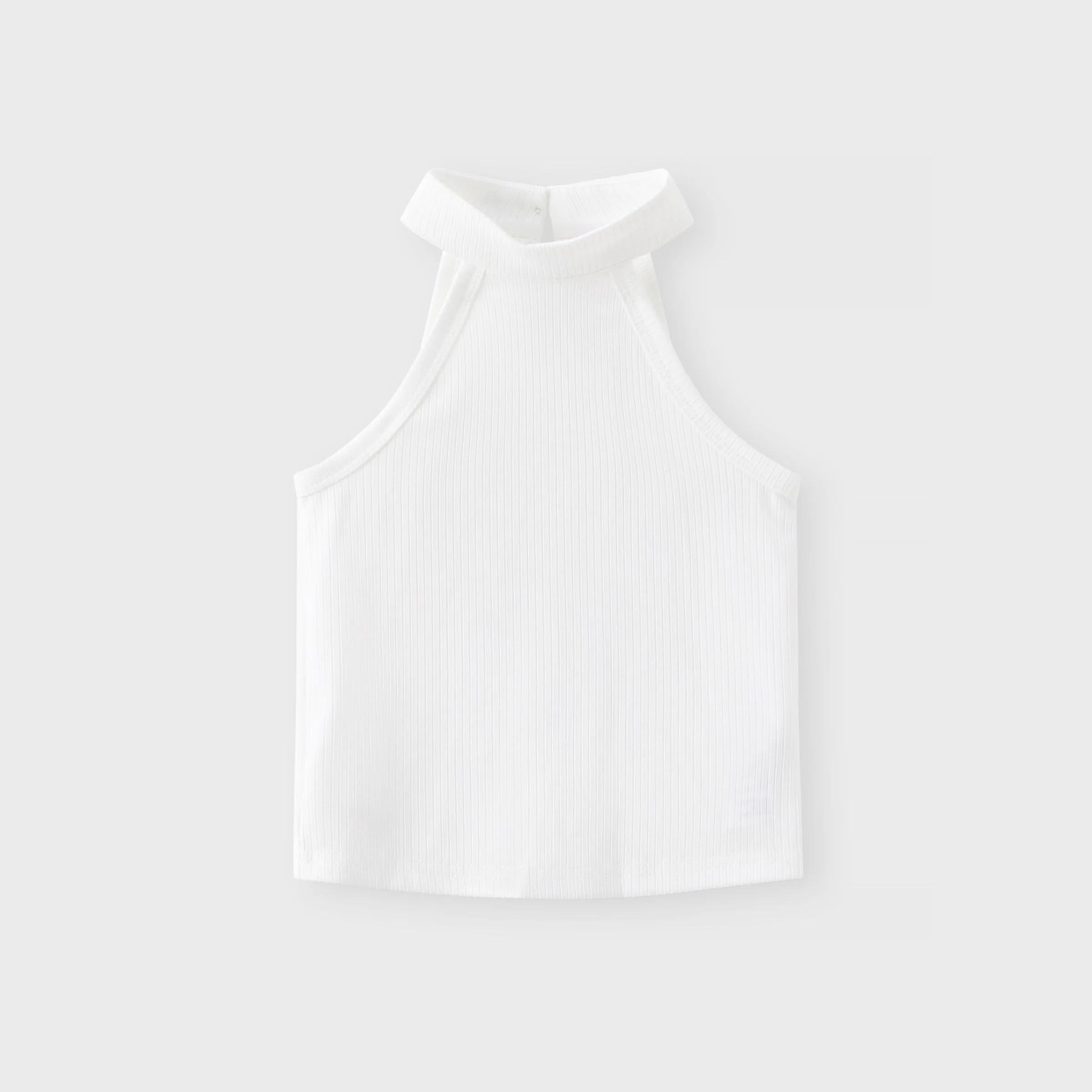 PatPat Conjunto de 2 piezas de camiseta sin mangas halter acanalada y pantalones cortos con cinturón para niña pequeña - imagen 2