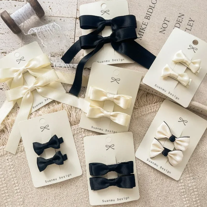 2 uds lindo Kawaii negro blanco arco Clip de pelo moda coreana princesa pasadores de Color sólido sombreros accesorios para el cabello para niñas - imagen 3