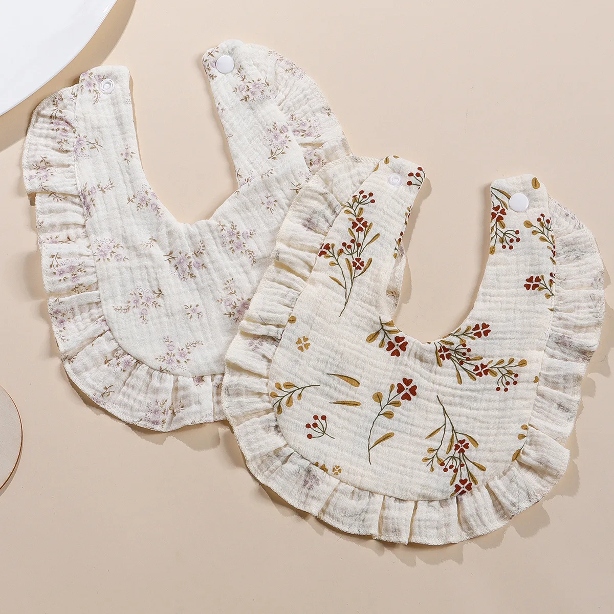 Baberos de algodón con volantes para bebé, nueva gasa con estampado Floral, toalla para Saliva, paños para eructar, pañuelo, bufanda para niños y niñas, babero de alimentación suave - imagen 3