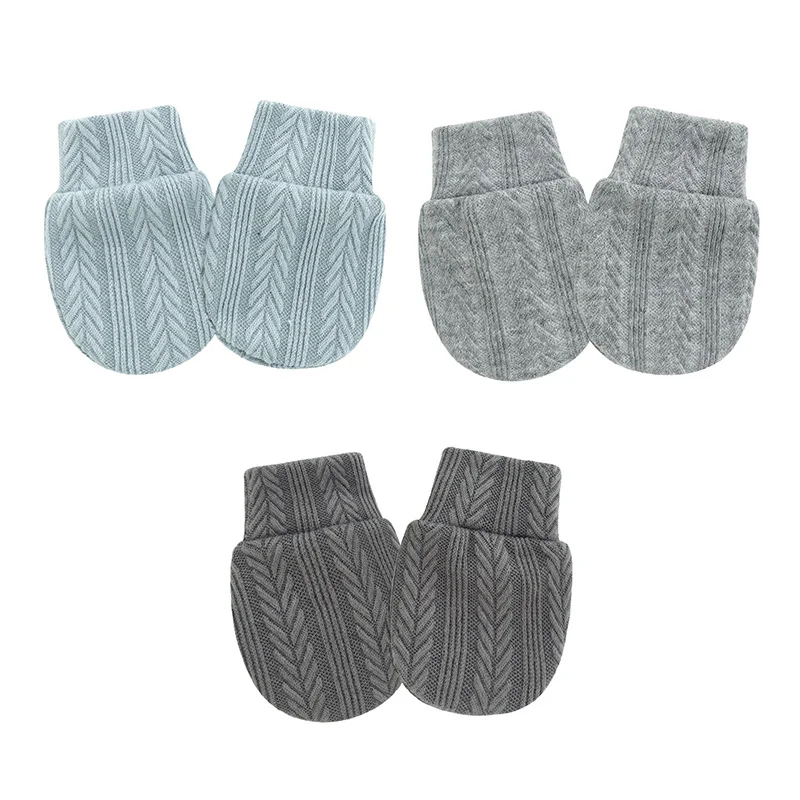 Otoño Invierno guantes para recién nacidos guantes antiarañazos de Color sólido para niñas niños protección facial suave accesorios para bebés 3 unids/lote - imagen 4
