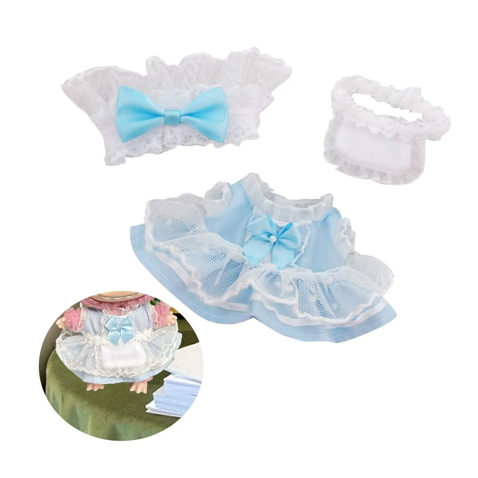3x Dolls Maid Dress Suit, Costume Accessory, Handmade Clothing with Headband Apron for 17cm Dolls Thanksgiving Gifts