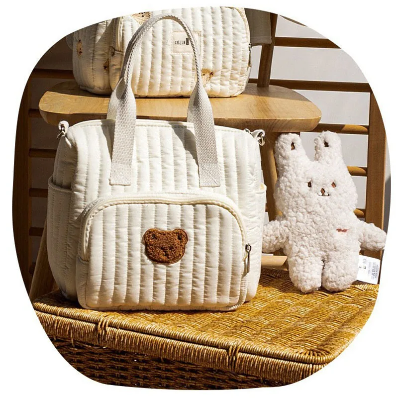 MILANCEL nueva bolsa de mamá bolsa de pañales portátil de gran capacidad oso bordado lindo bolsa de almacenamiento de ocio - imagen 4