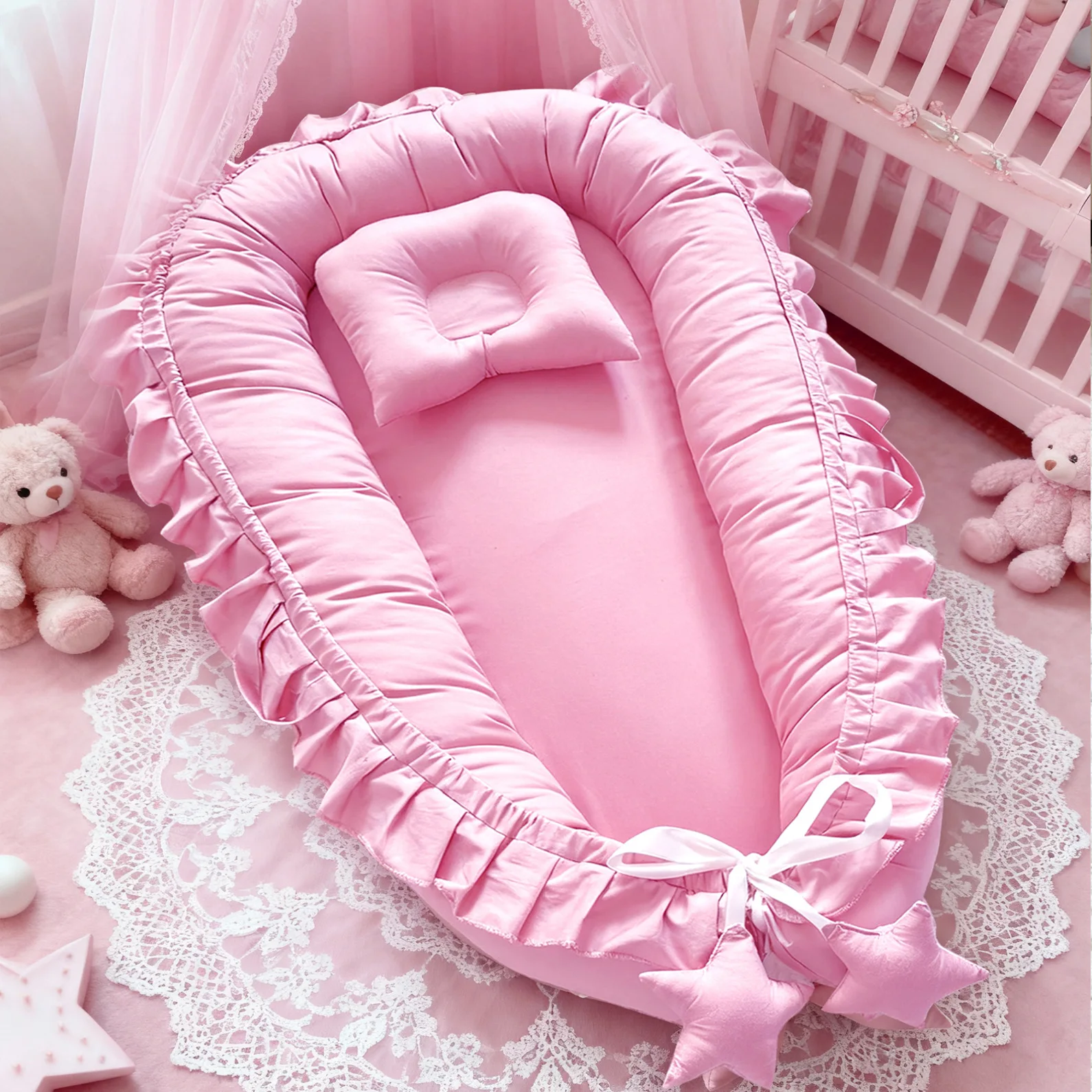 Cama nido de bebé de algodón puro, cuna portátil para recién nacido, cama media, nido agrandado para bebé, riel para cama de bebé, venta al por mayor - imagen 2