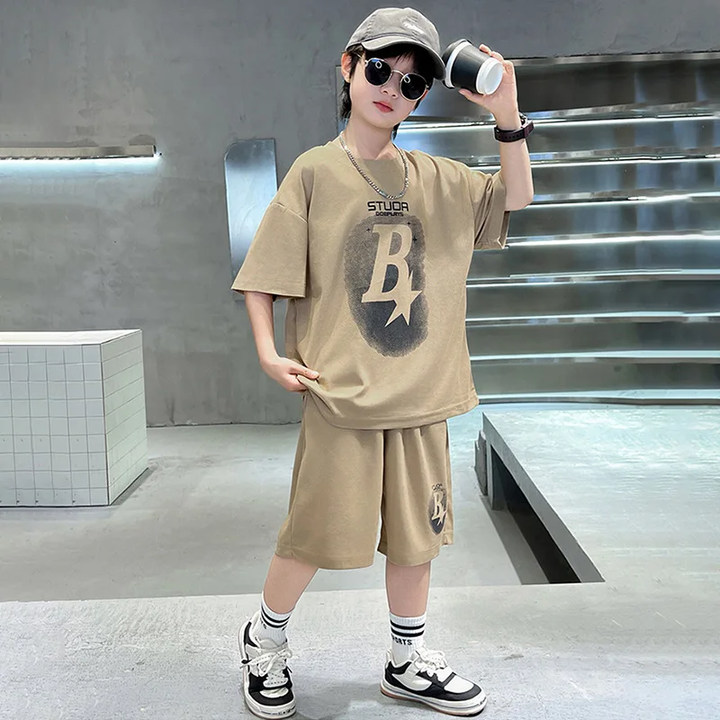 Conjunto verano niños deportivo camiseta algodón letras pantalón corto - imagen 2