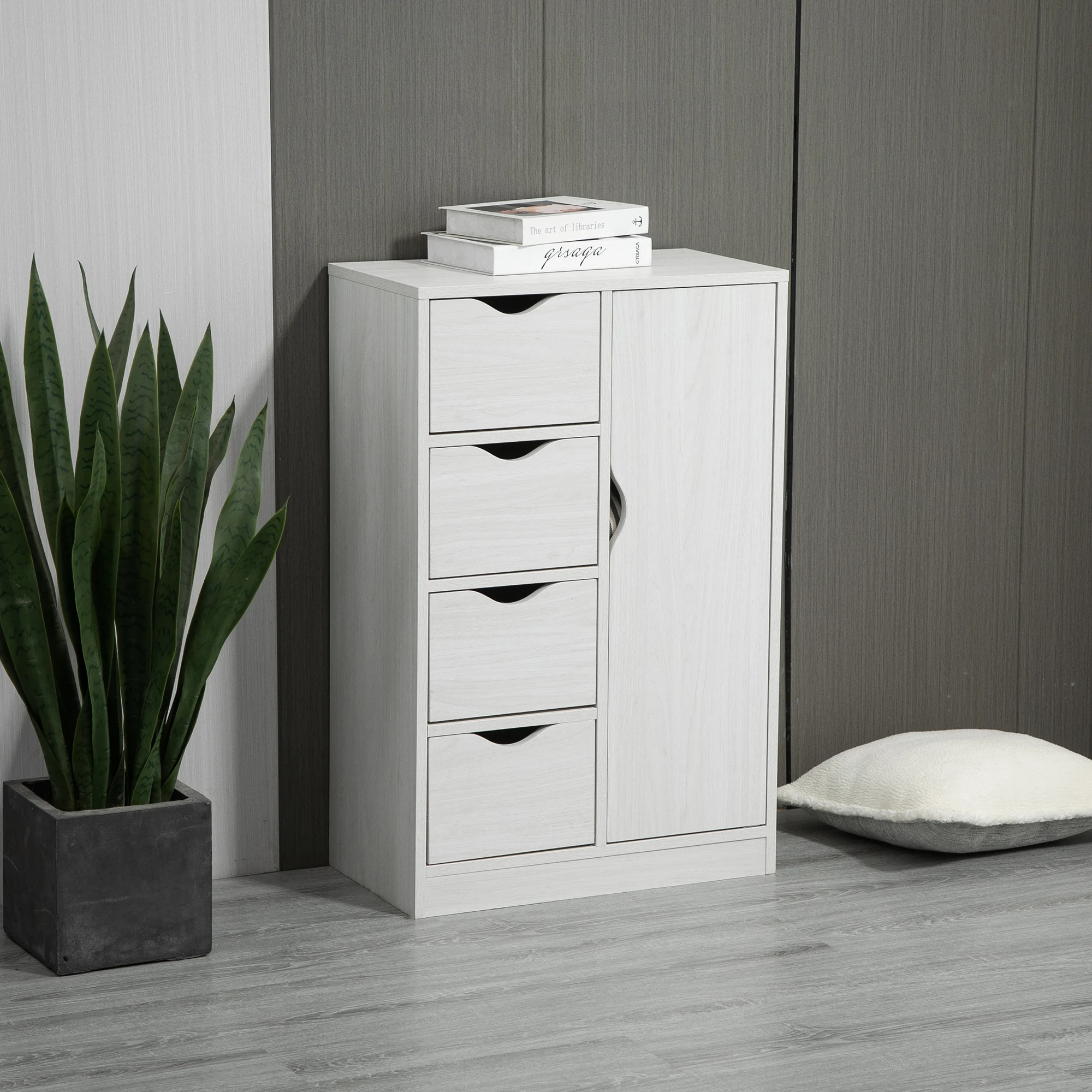 HOMCOM Armario de Salón Aparador Auxiliar con 4 Cajones 1 Puerta y Estante Interior Mueble de Almacenaje Multiusos para Baño Dormitorio Comedor 54x29x83 cm Blanco con Grano de Madera - imagen 2