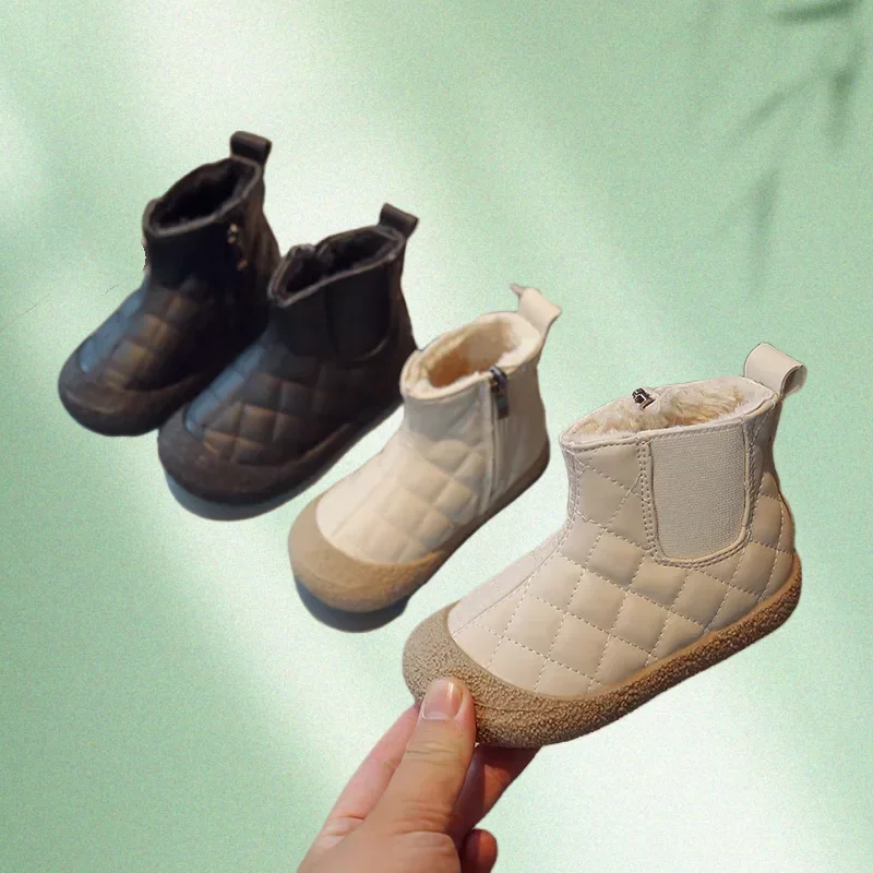 Botas de invierno para niños, zapatos informales para niñas, zapatos impermeables para exteriores, zapatos de algodón de felpa, botines de suela blanda para niños - imagen 2