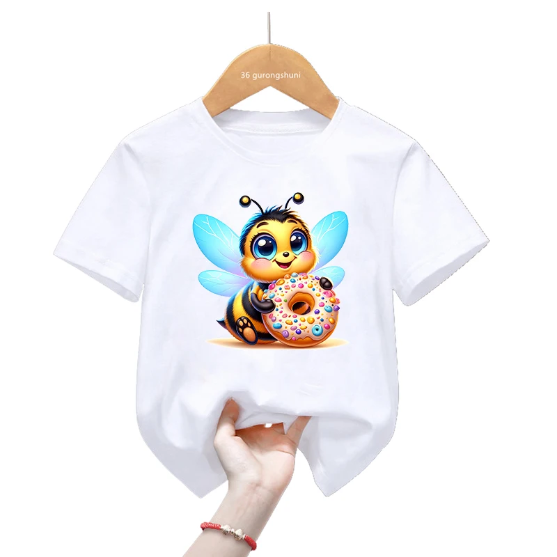 Camiseta divertida con estampado de flores de abeja para niñas, ropa Kawaii para niños, camiseta de manga corta de mariposa, moda de verano, camiseta Harajuku - imagen 2