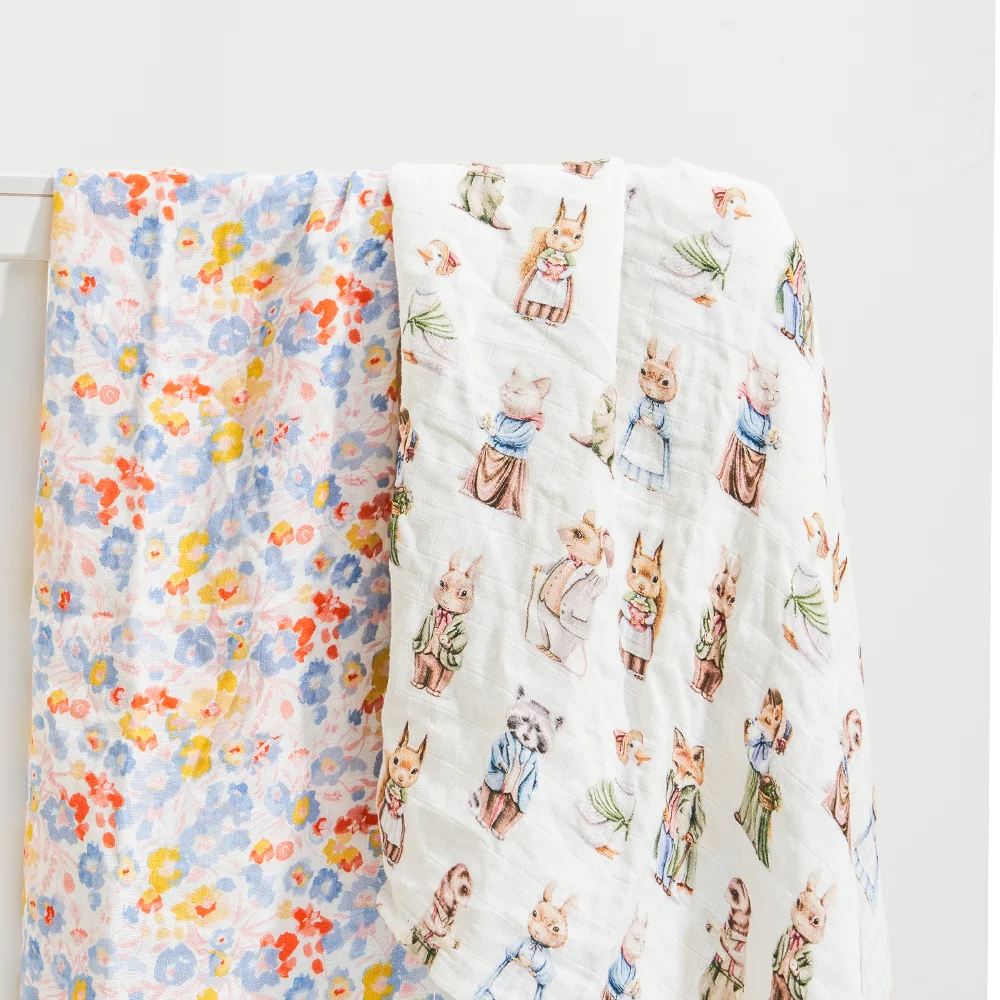 HappyFlute 120*110CM Impresión Digital algodón de bambú 2 capas súper suave muselina envolvente para dormir manta para bebé recién nacido