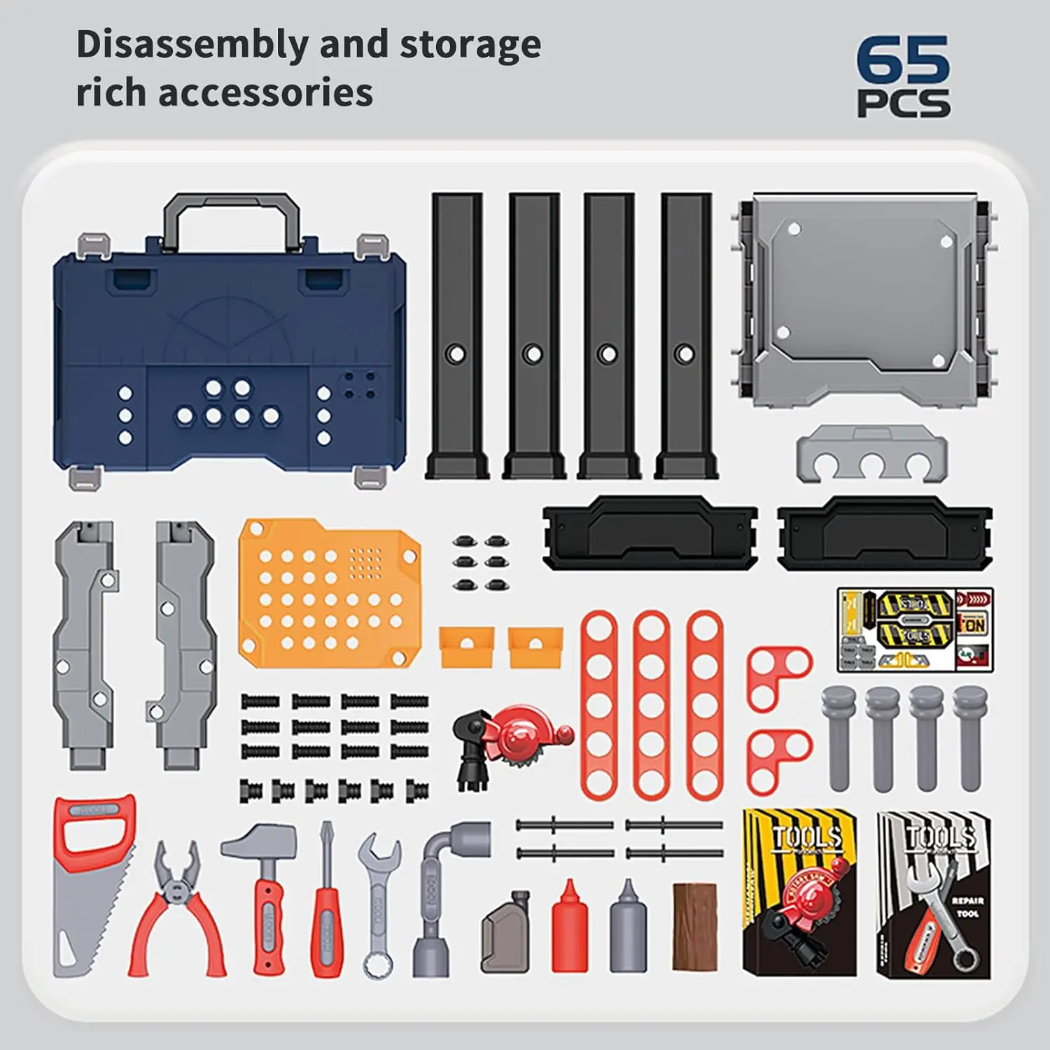 Juego de banco de herramientas grande 2 en 1 para niños con tornillo de sierra, inglete, juego de simulación, banco de trabajo de construcción, juguetes educativos para niños y niñas - imagen 3