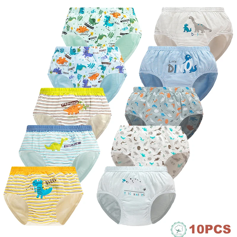 Ropa interior triangular de algodón para niños, pantalones cortos triangulares con dibujos de dinosaurios y acogedores, suaves y agradables para la piel, 5/10 Uds.