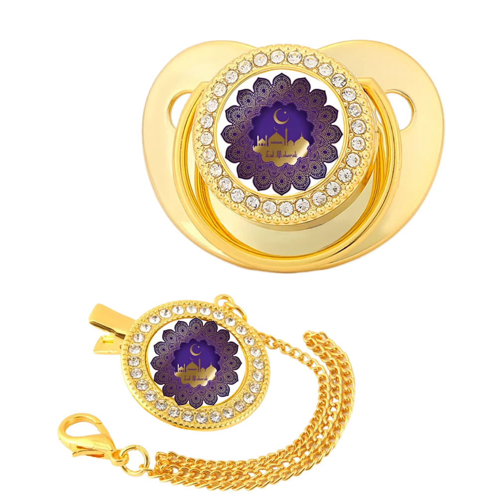 Colgante dorado de dibujos animados para bebé musulmán recién nacido, clip para chupete, soporte de cadena, dientes, juguete Kawaii para bebé, regalo para masticar la boca - imagen 4