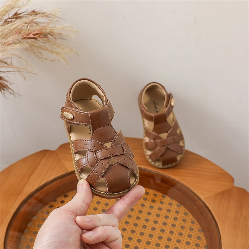 Zapatos informales de verano para niños, sandalias tejidas para niñas, sandalias antideslizantes de suela blanda para bebés, zapatos de playa recortados para niños pequeños - imagen 2