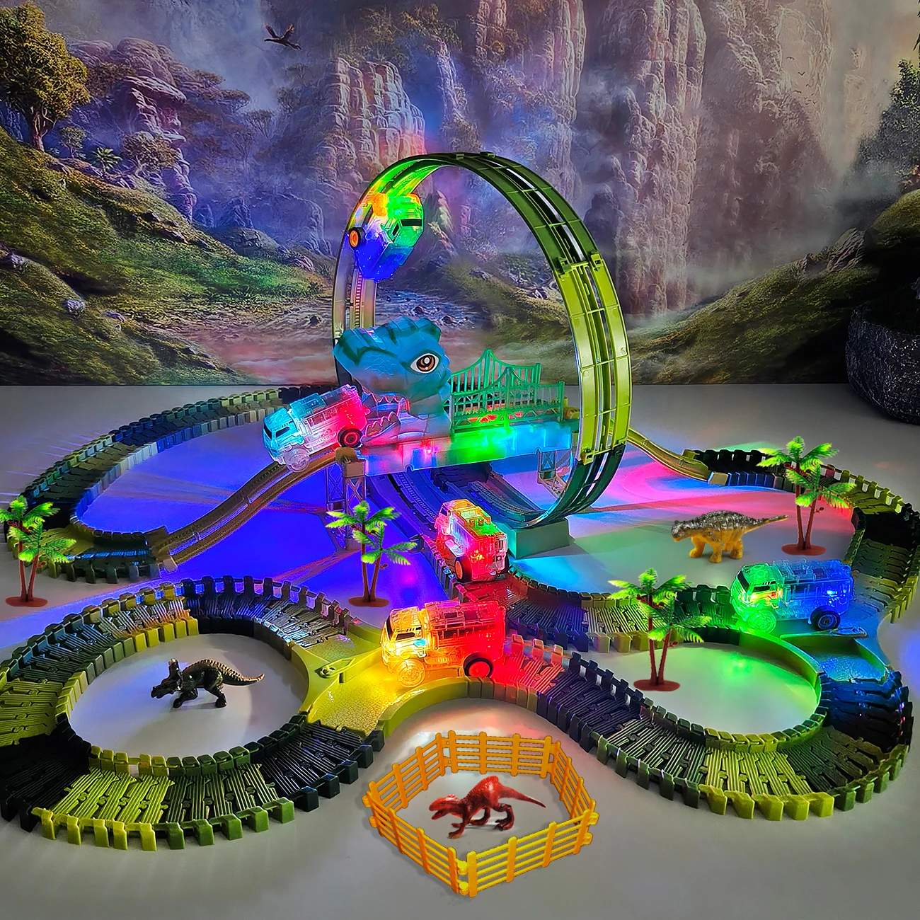 Pista de dinosaurios LED flexible con luces para niños - imagen 5