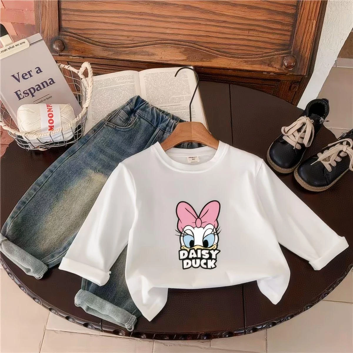 Camiseta de manga larga con diseño de pato y Margarita para niña, camisa básica informal para niño, Tops, jersey de cuello redondo, blusa, ropa para niño - imagen 2