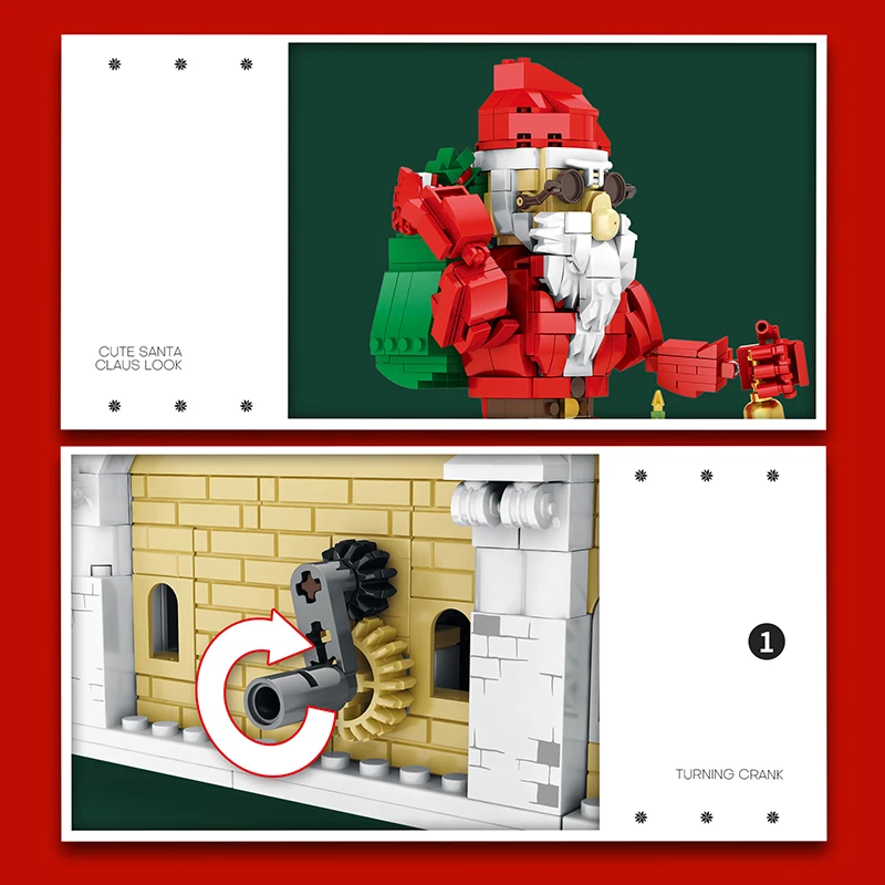 1038 Uds. Bloques de construcción de Papá Noel caja mecánica ladrillos de accionamiento Manual decoraciones creativas de escritorio juguete DIY para niños regalos de navidad - imagen 2