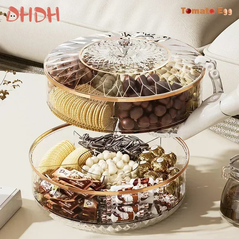 Caja de almacenamiento de plástico redonda giratoria, contenedor sellado multicapa para aperitivos de frutas secas, postre, uso doméstico