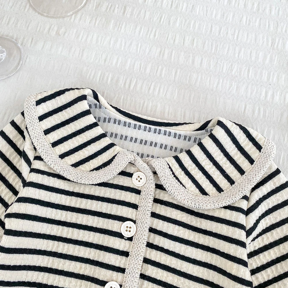 Conjunto de ropa para niños de 9 a 5 años, camiseta de manga larga a rayas y pantalones de pierna ancha, traje de 2 uds para niñas - imagen 5