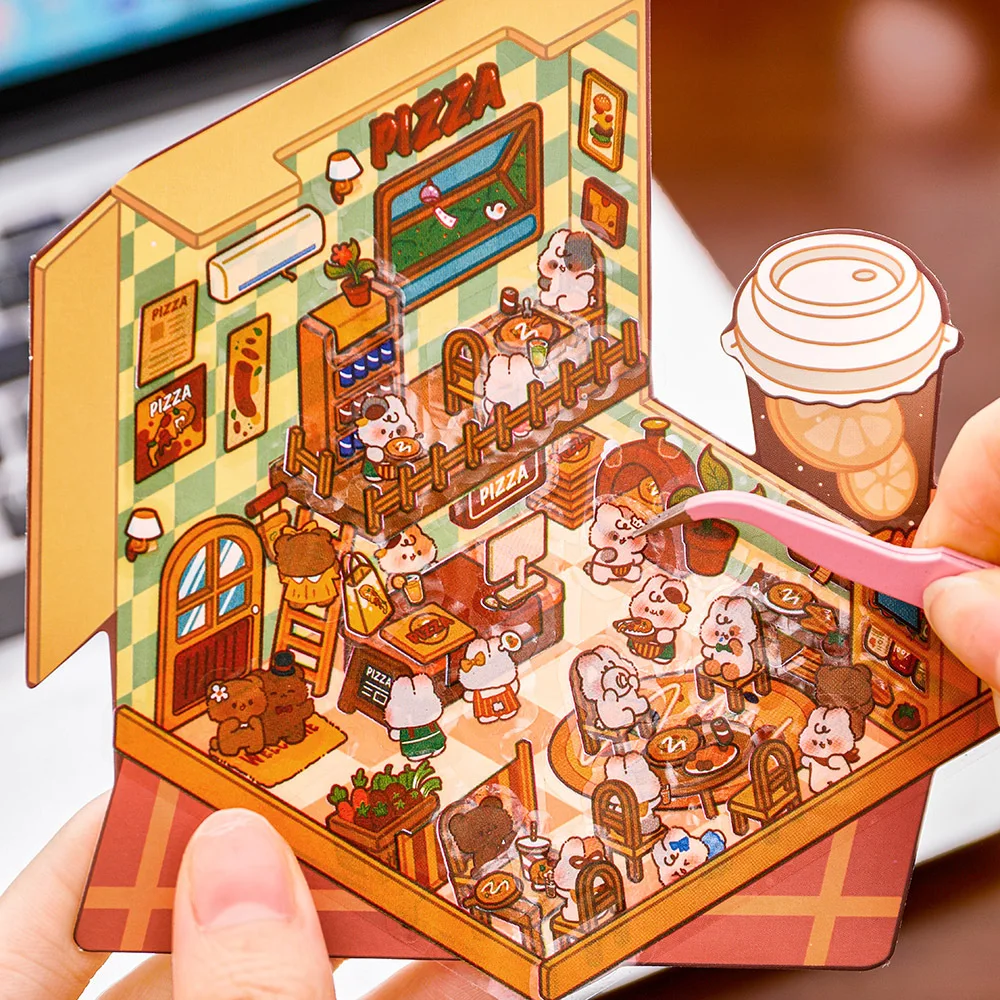 Hermosa y encantadora pegatina de escena de cabina 3D, pegatinas de paisajismo DIY ﻿ Regalo de cuenta de mano de cumpleaños del festival ﻿   Para estudiantes