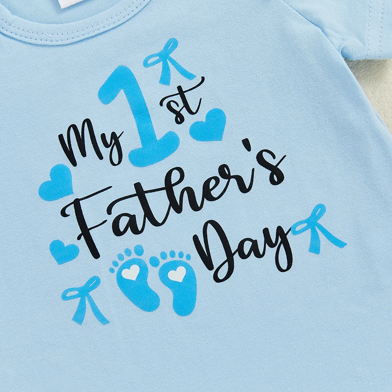 Conjuntos para el día del padre para niña, pelele de manga corta con cuello redondo y estampado de letras, pantalones cortos de cintura elástica, diadema, conjunto de ropa de 3 uds. - imagen 5