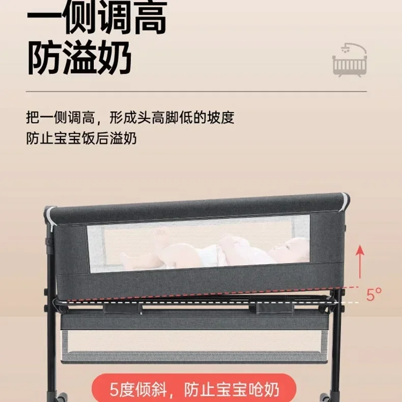Cama de bebé plegable multifuncional, cama de cuna portátil para recién nacido, cama de bebé para niños, cama King empalmada - imagen 5