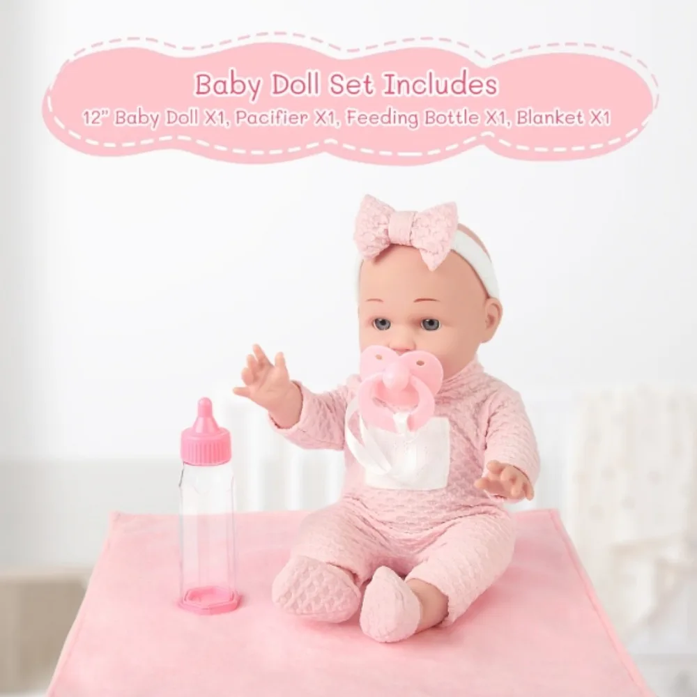 Muñeca bebé de 12 ''/30CM para niños pequeños, conjunto de muñecas con chupete, manta para biberón, gran regalo para niñas, paños rosas, juego de simulación - imagen 3