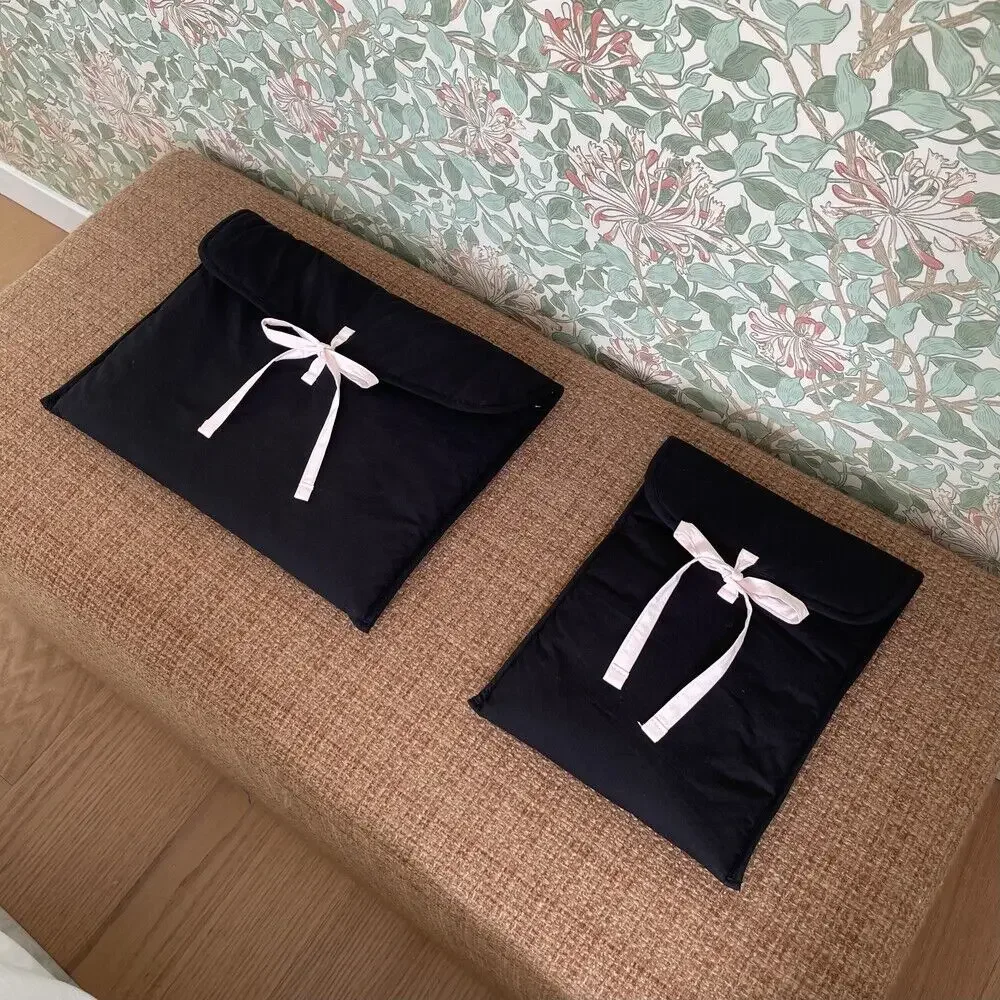 Bolsa de ordenador con nudo de lazo para mujer, bolso de almacenamiento de ordenador para tabletas con lazo negro y rosa, bolsa de almacenamiento de cosméticos de Ballet dulce coreano - imagen 3