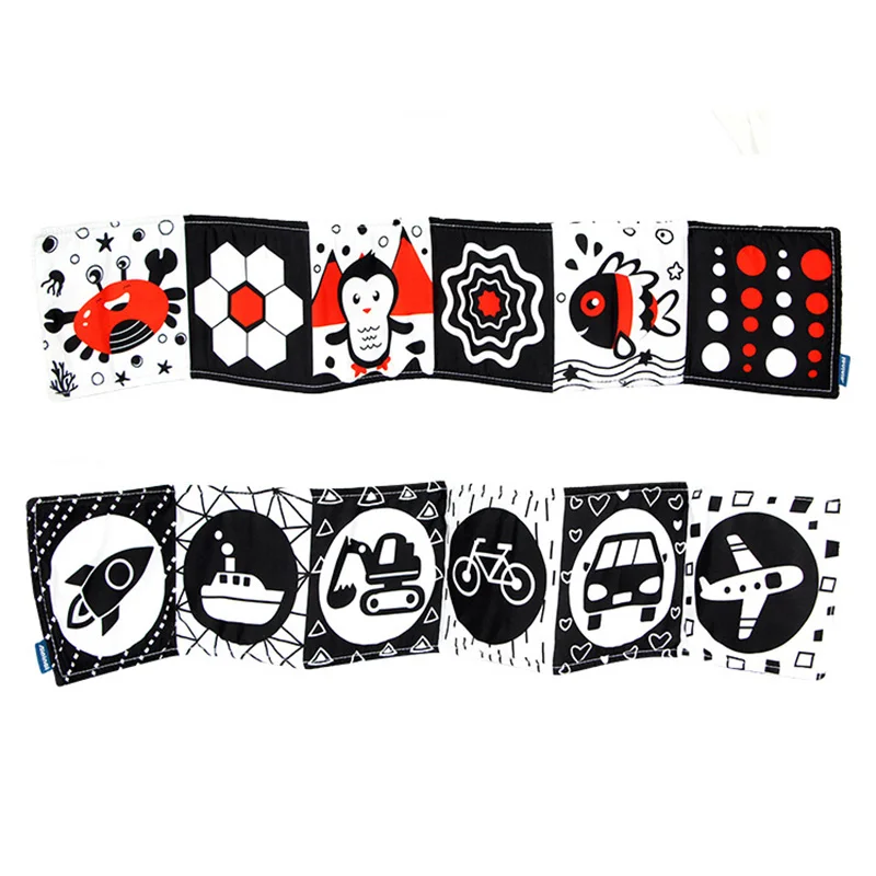 Libro de tela sensorial Montessori, juguetes para bebés de 0 a 12 meses, educación de aprendizaje, juguetes para cuna para recién nacidos, libro para bebés de alto contraste en blanco y negro - imagen 5