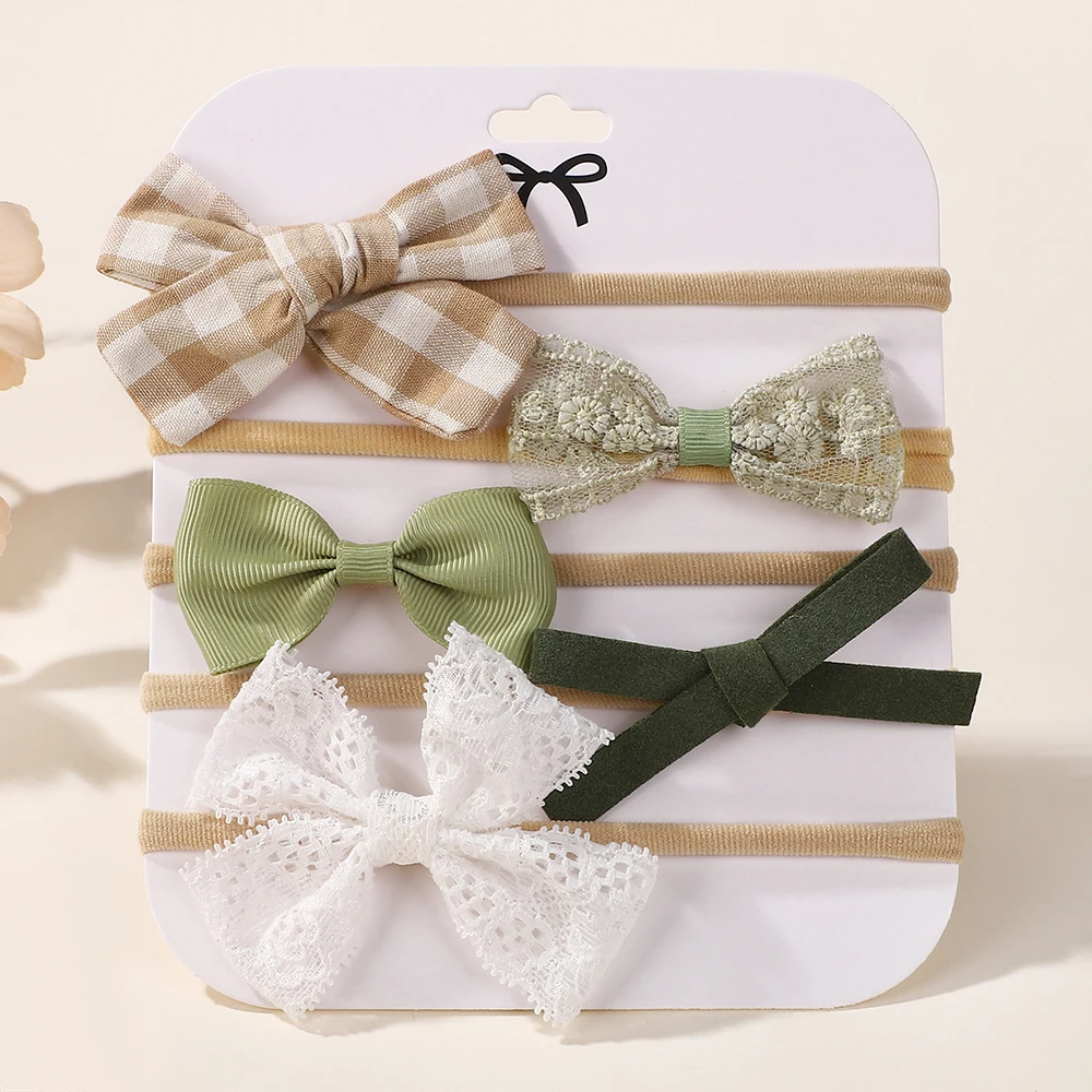 5 unids/set suave accesorios para el cabello de bebé diadema de flores de encaje lazos de algodón de nailon para niñas recién nacidas niños pequeños bandas para el cabello estampadas - imagen 2