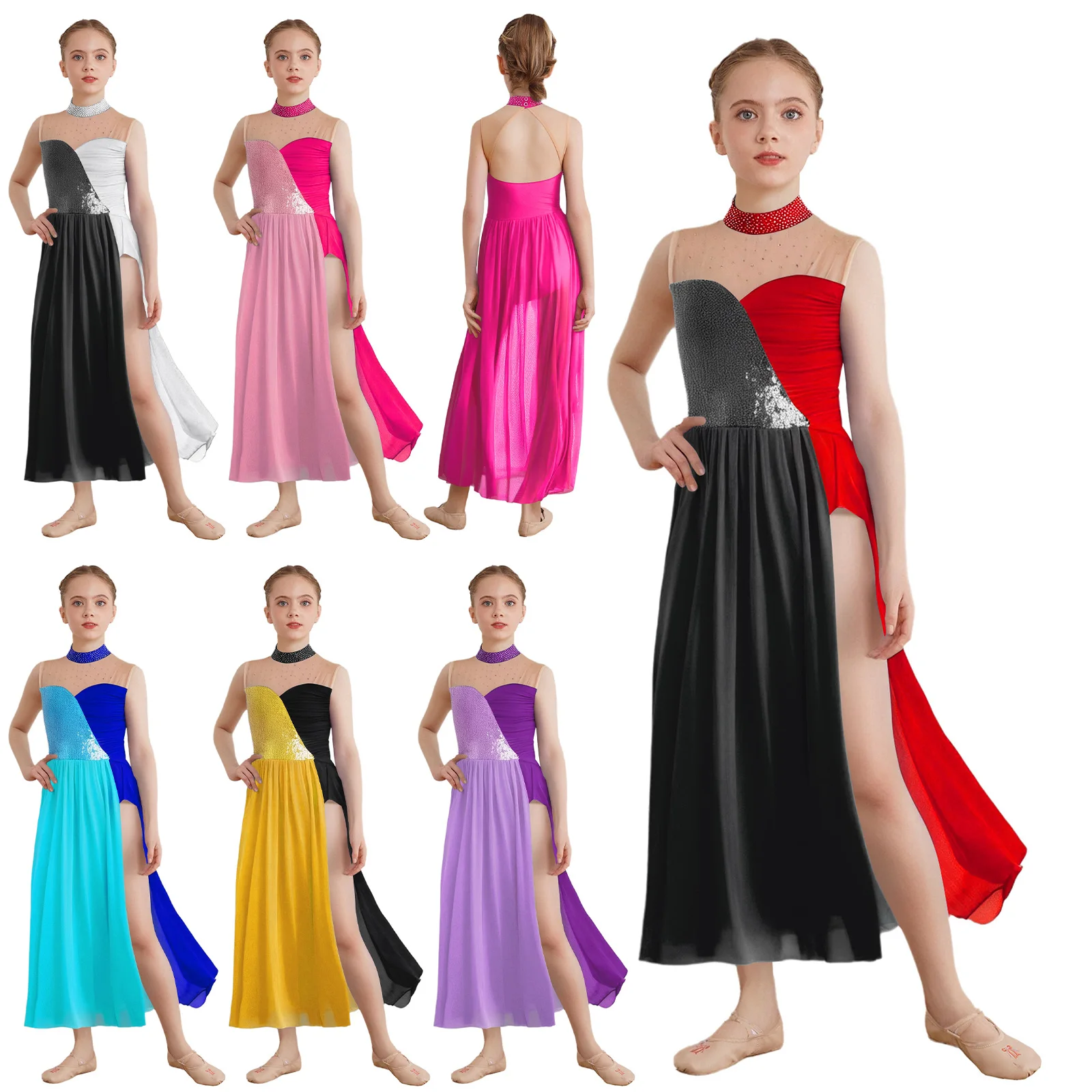 Vestido de baile sin mangas con malla lateral moderno para niñas - imagen 2