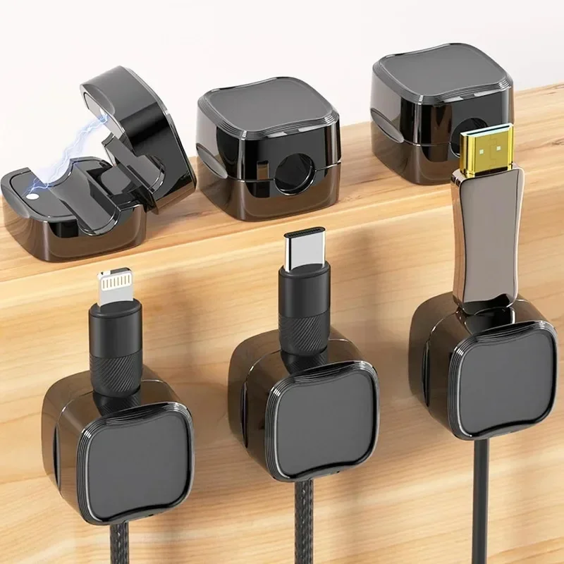 Organizador de cables magnético, cable de datos para teléfono móvil de escritorio, cable de carga, dispositivo de almacenamiento y fijación, clip para cables, enchufe y gancho - imagen 3
