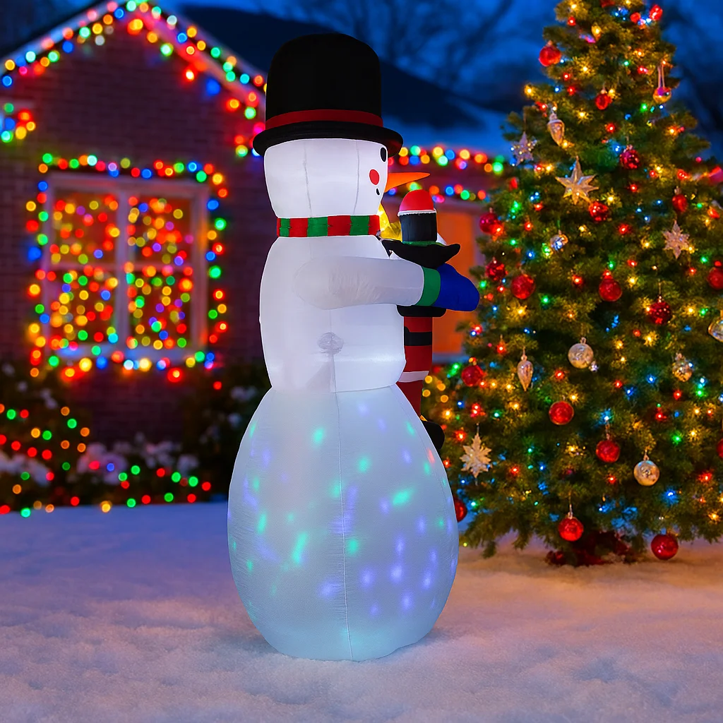 7,8 pies Santa Claus pingüino muñeco de nieve inflable decoración navideña luces de adorno de Navidad al aire libre patio de casa decoración de fiesta de vacaciones juguete - imagen 5