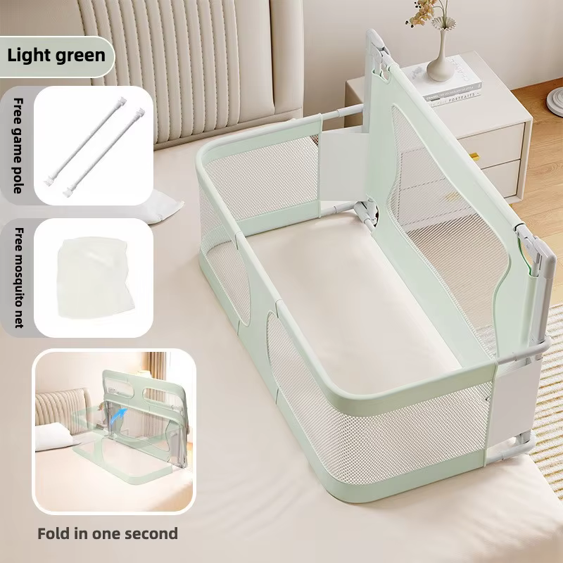 Cuna plegable portátil para bebé con rieles y malla transpirable - imagen 5