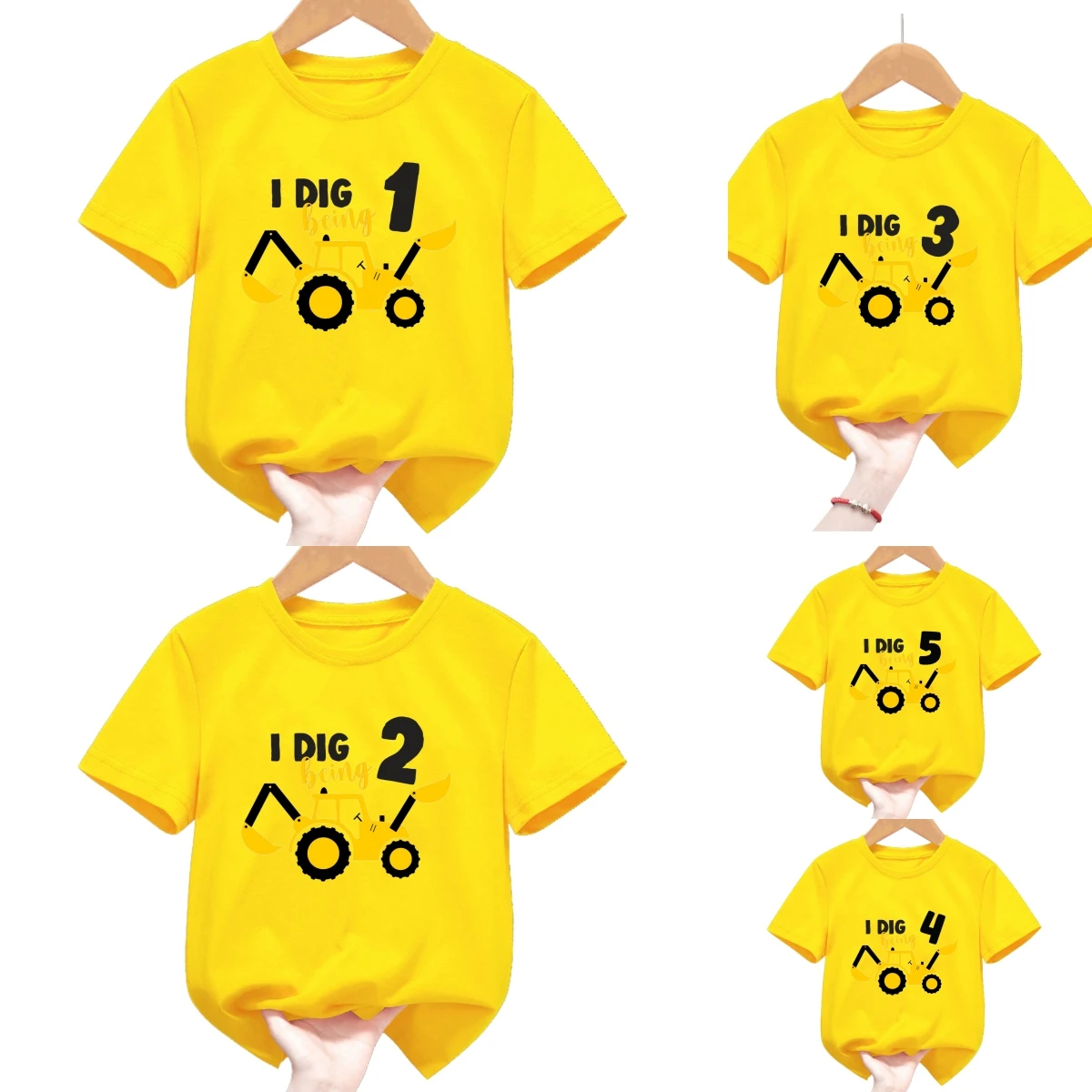 Camiseta infantil de excavadora de algodón de manga corta – Niño