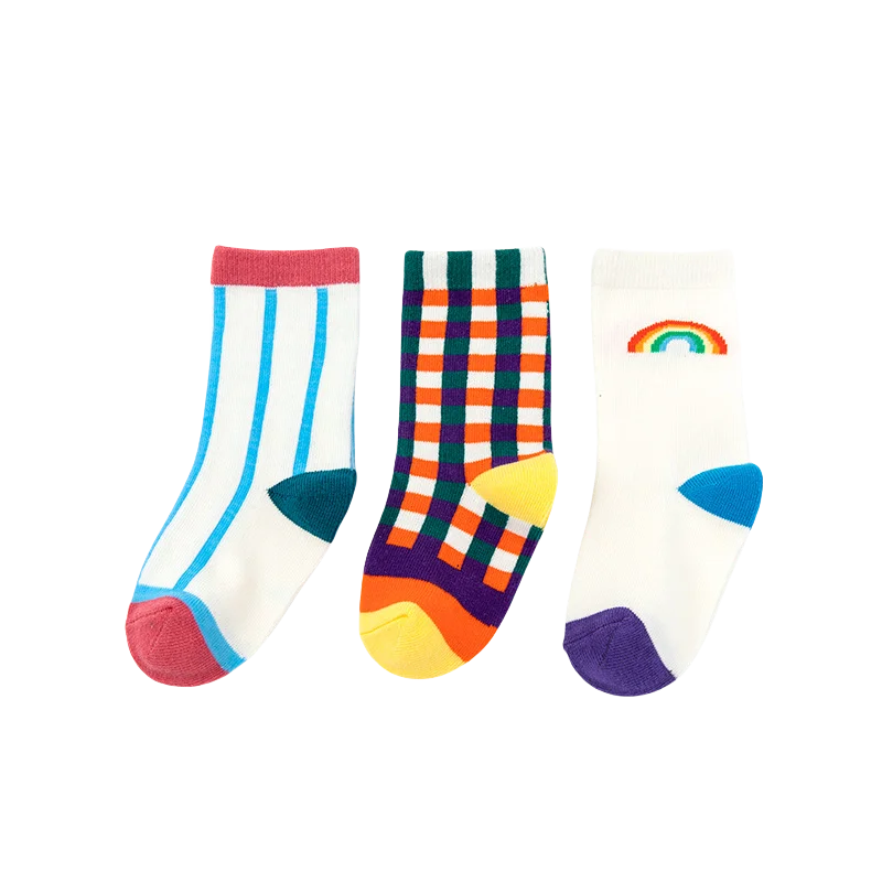 3 par/lote de calcetines de Otoño Invierno de 0 a 6 años con patrón de algodón suave calcetines de arcoíris para niñas calcetines de lunares para bebés recién nacidos - imagen 3