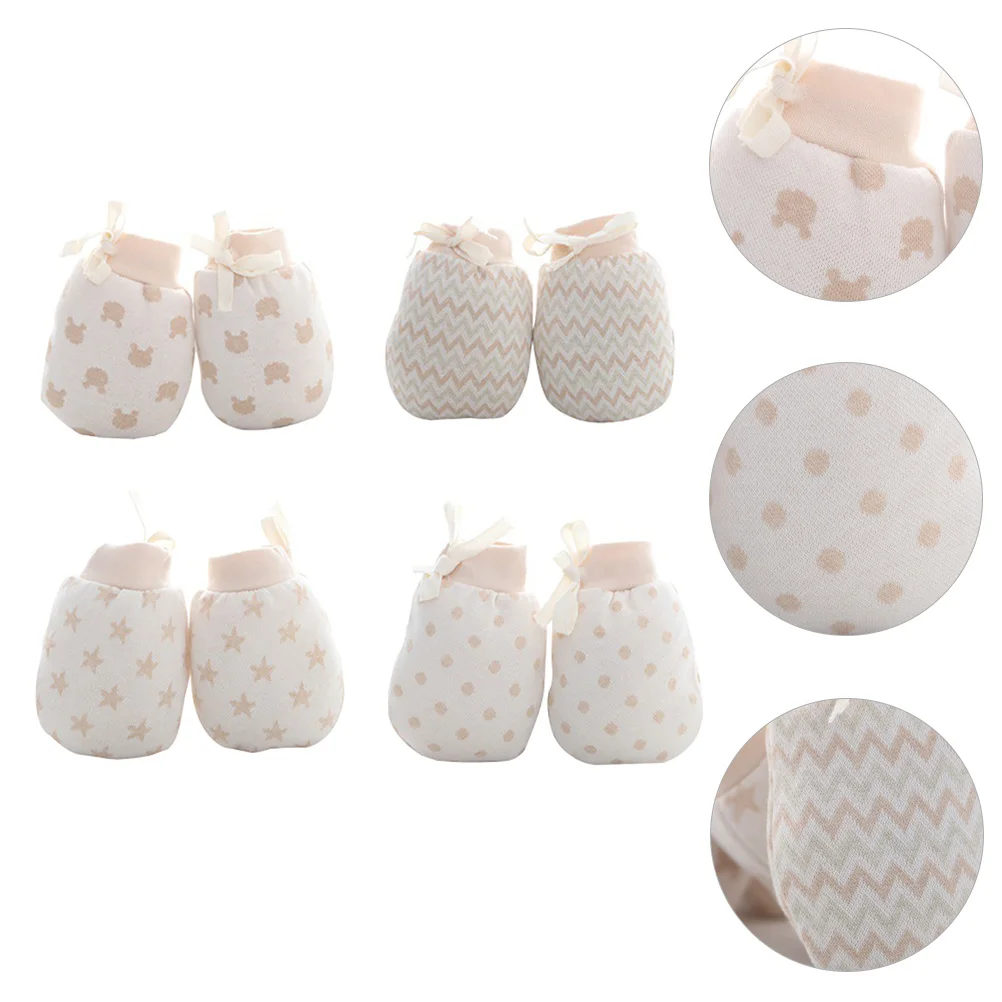 4 pares de guantes antiarañazos para bebé, manoplas cálidas de invierno, guantes de protección infantil de algodón suave para recién nacido, muñeca ajustable