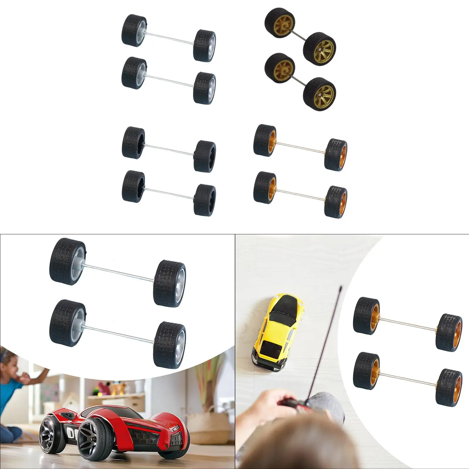 Par de llantas a escala 1/64 con mini eje de rodillo para coches fundidos a presión