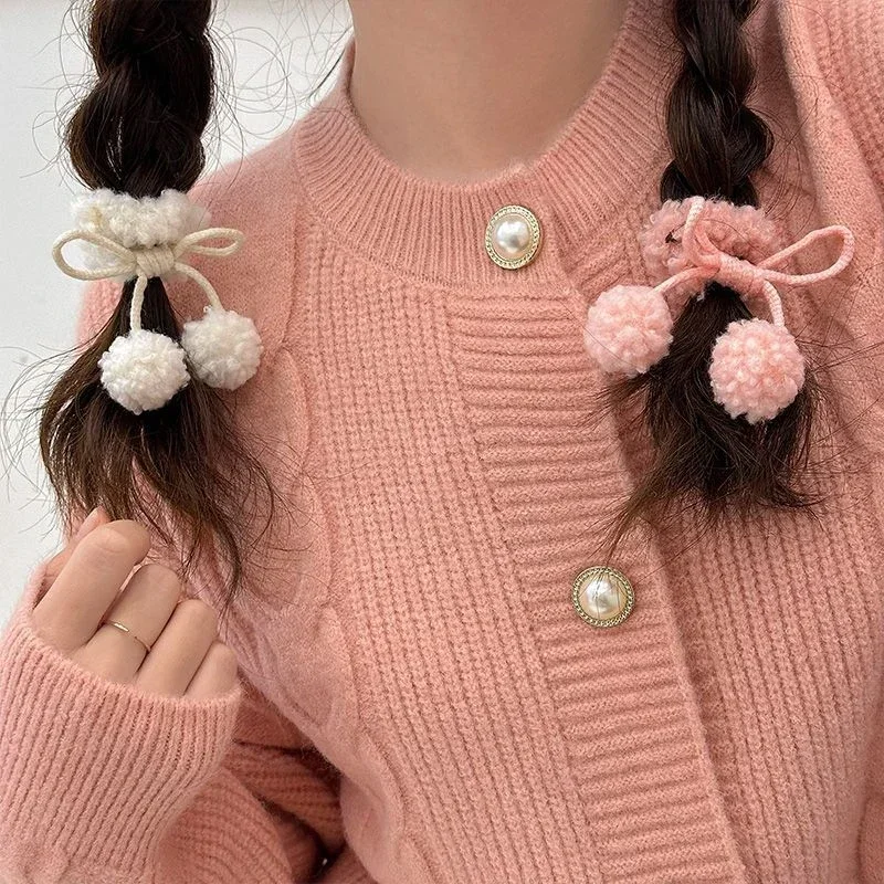 Lazos de cabello con pompones y flores - Kawaii niñas - imagen 5