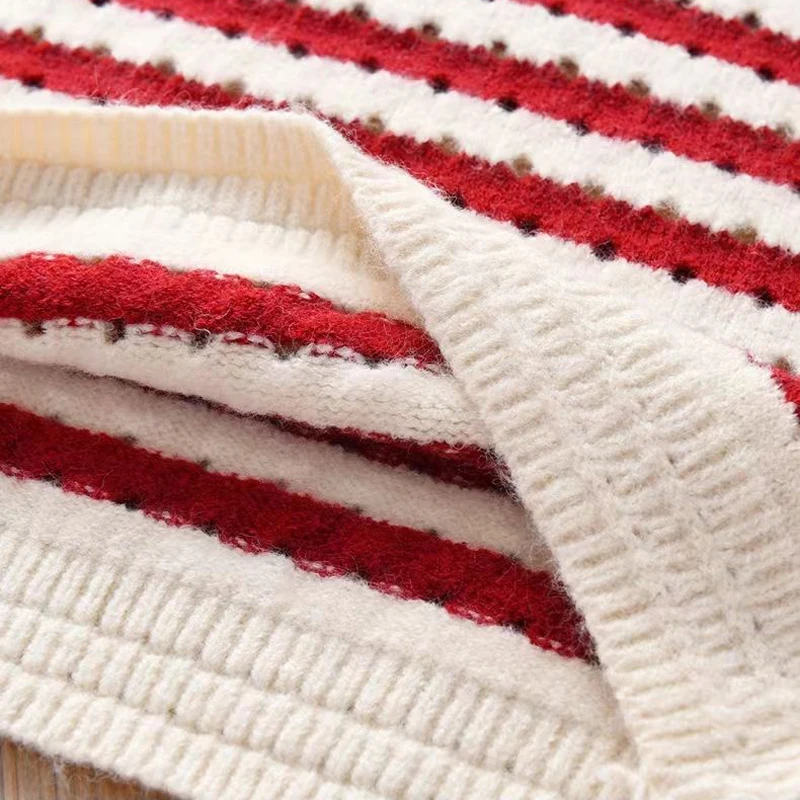 Suéter a rayas para niños, chaleco fino de punto para niñas con cuello en V, chaleco para bebé, suéter sin mangas, chaleco suave para primavera y otoño - imagen 5